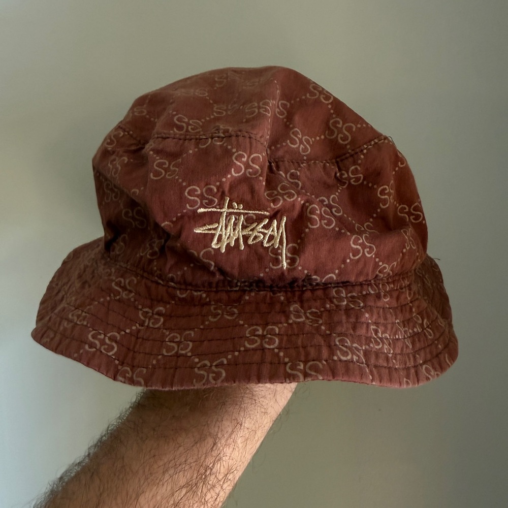 Stussy 80s 90s Dark Brown Patterned bucket Hat